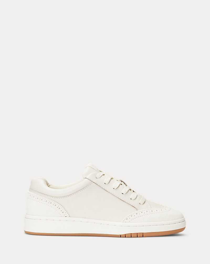 Tenis Ralph Lauren Hailey Leather Suede Wingtip Mujer Soft White/Club House Cre | ZEXQPAG-67 - vista 1
