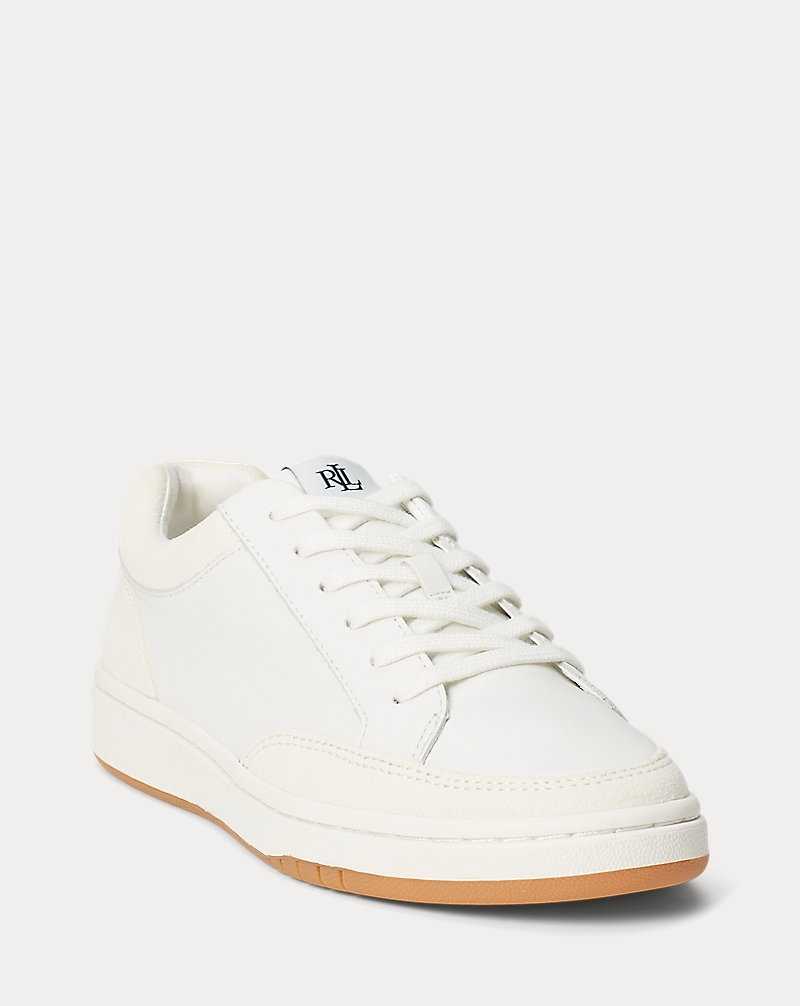 Tenis Ralph Lauren Hailey Leather and Suede Mujer Snow White/Club House Cre | ZGDSFMY-95 - vista 2