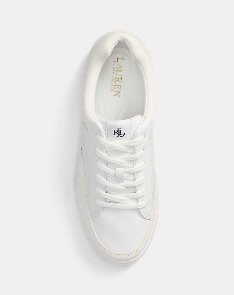 Tenis Ralph Lauren Hailey Leather and Suede Mujer Snow White/Club House Cre | ZGDSFMY-95 - vista 4