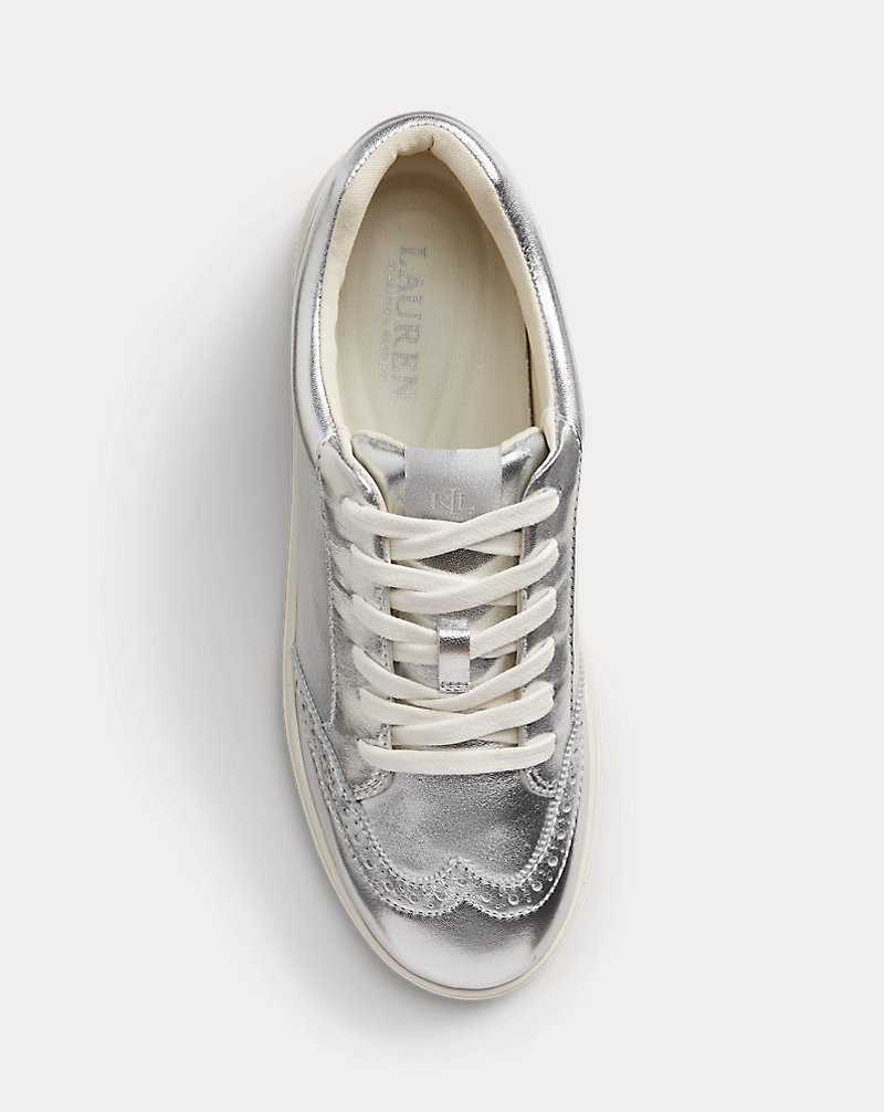 Tenis Ralph Lauren Hailey Metallic Leather Wingtip Mujer Plateados | EWRZYCP-85 - vista 4
