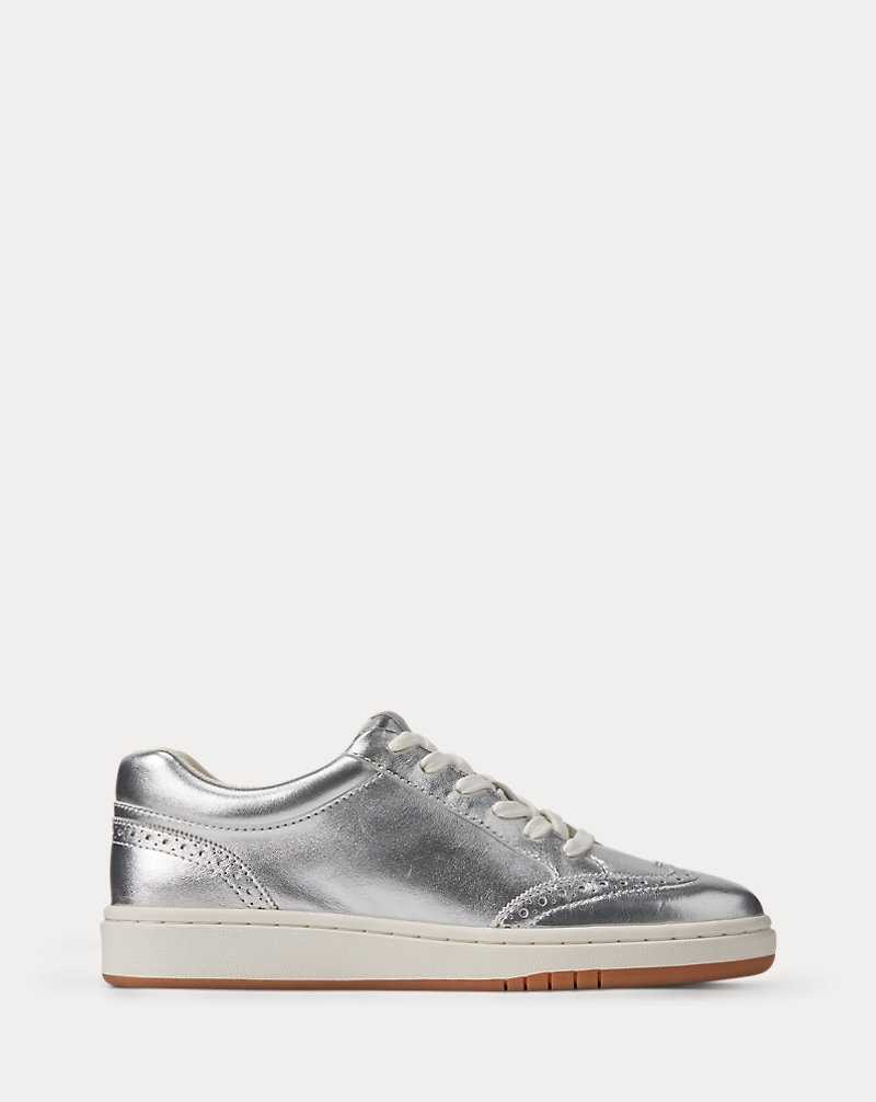 Tenis Ralph Lauren Hailey Metallic Leather Wingtip Mujer Plateados | EWRZYCP-85 - vista 1
