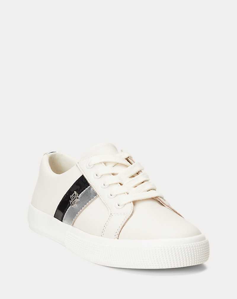 Tenis Ralph Lauren Janson II Leather Mujer White/Polished Silver/Bla | OSAIVYX-93 - vista 2