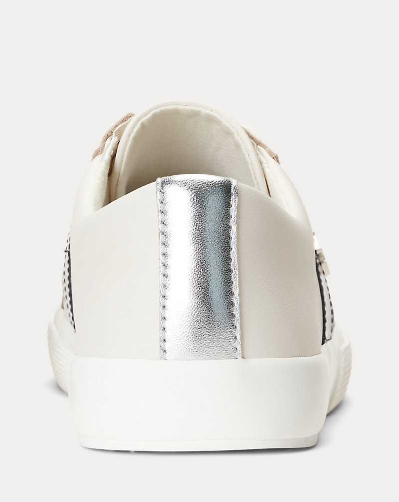 Tenis Ralph Lauren Janson II Leather Mujer White/Polished Silver/Bla | OSAIVYX-93 - vista 3