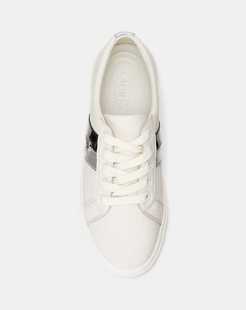 Tenis Ralph Lauren Janson II Leather Mujer White/Polished Silver/Bla | OSAIVYX-93 - vista 4