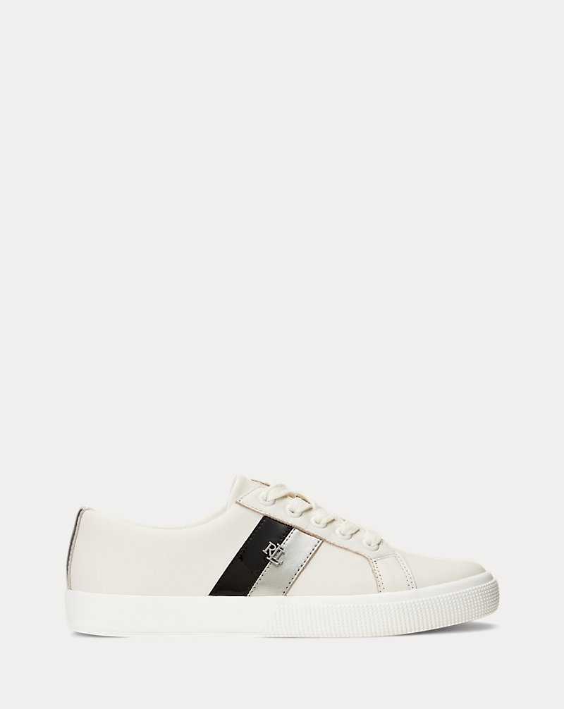 Tenis Ralph Lauren Janson II Leather Mujer White/Polished Silver/Bla | OSAIVYX-93 - vista 1