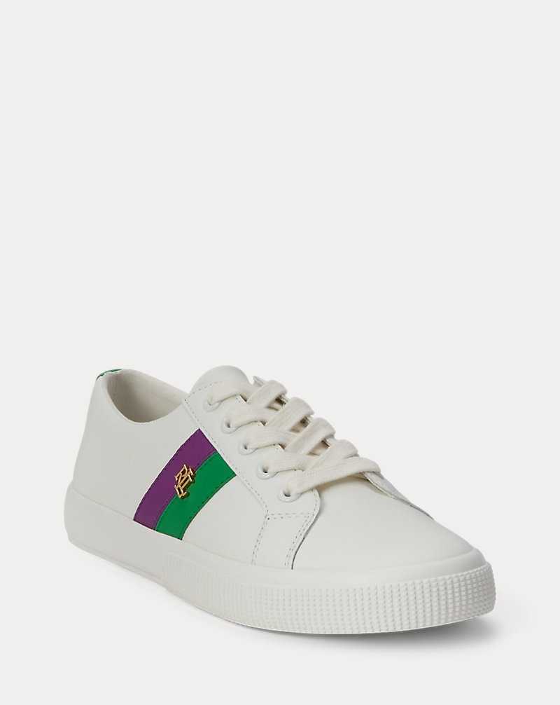 Tenis Ralph Lauren Janson II Leather Mujer Snow White/Grn Tpz/Prpl J | KXGCOBU-74 - vista 2