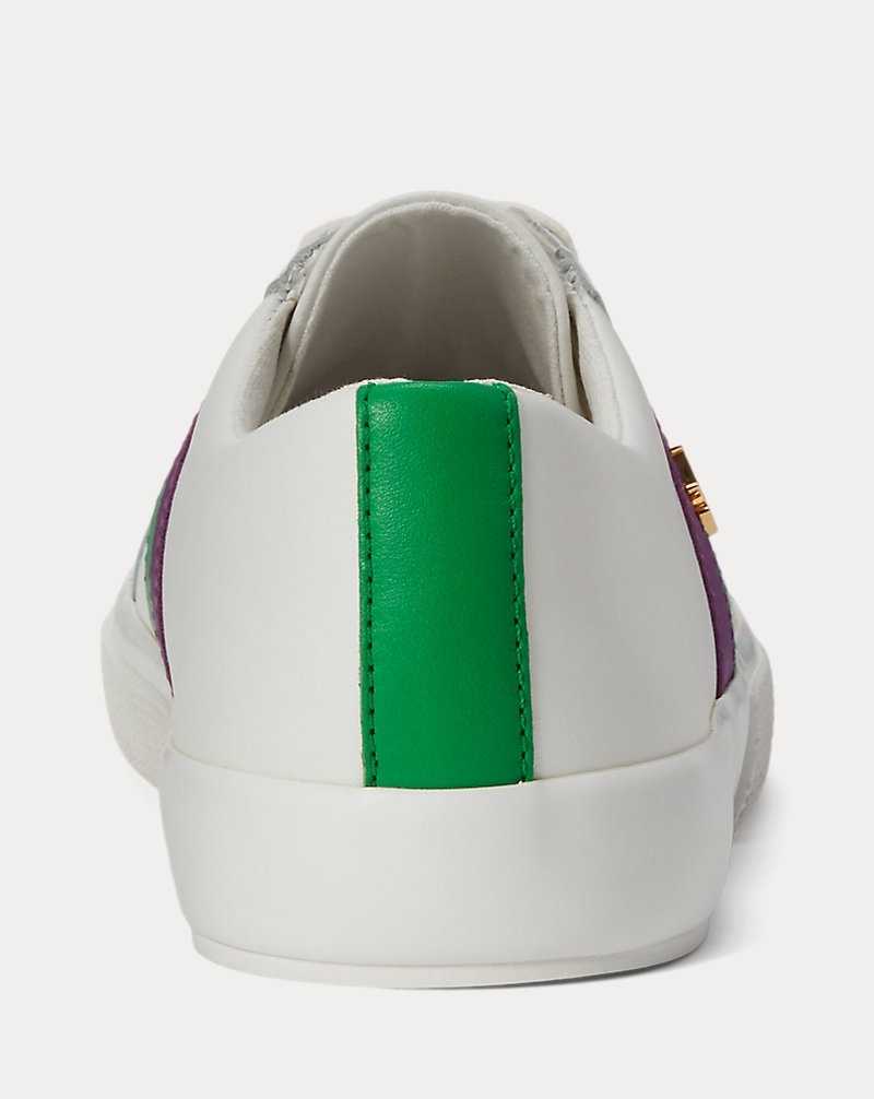 Tenis Ralph Lauren Janson II Leather Mujer Snow White/Grn Tpz/Prpl J | KXGCOBU-74 - vista 3