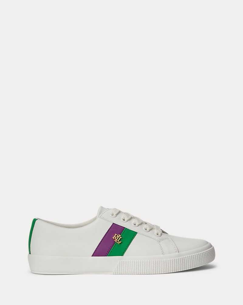 Tenis Ralph Lauren Janson II Leather Mujer Snow White/Grn Tpz/Prpl J | KXGCOBU-74 - vista 1