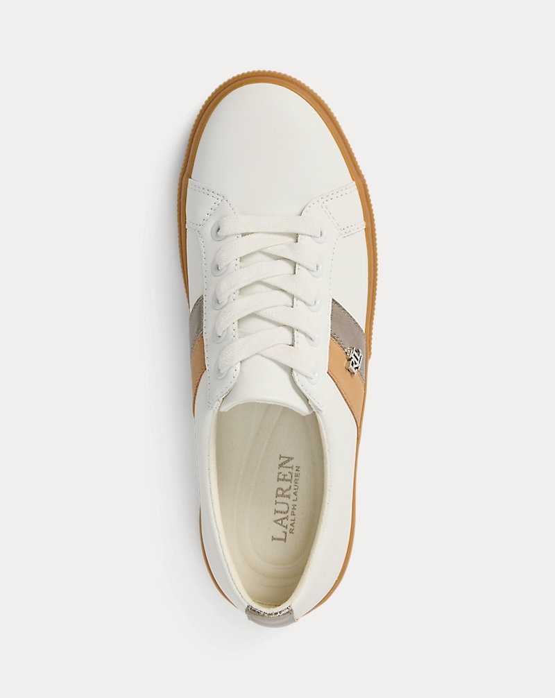 Tenis Ralph Lauren Janson II Leather Mujer Snow White/Twilight | YUMZXNJ-80 - vista 4