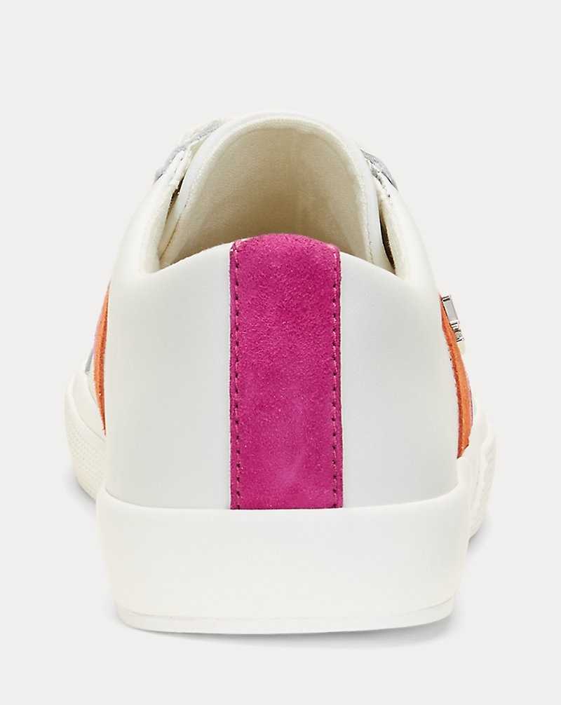 Tenis Ralph Lauren Janson II Leather Suede Mujer Snow White/Fuchsia Berry | GMHWQNZ-87 - vista 3