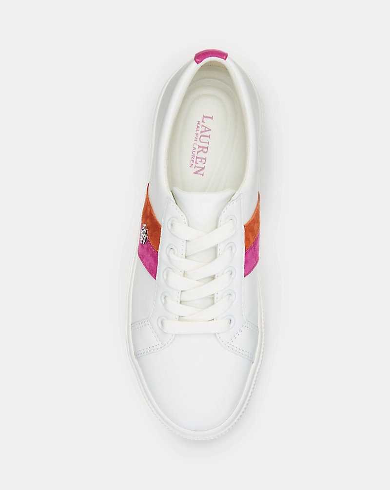Tenis Ralph Lauren Janson II Leather Suede Mujer Snow White/Fuchsia Berry | GMHWQNZ-87 - vista 4