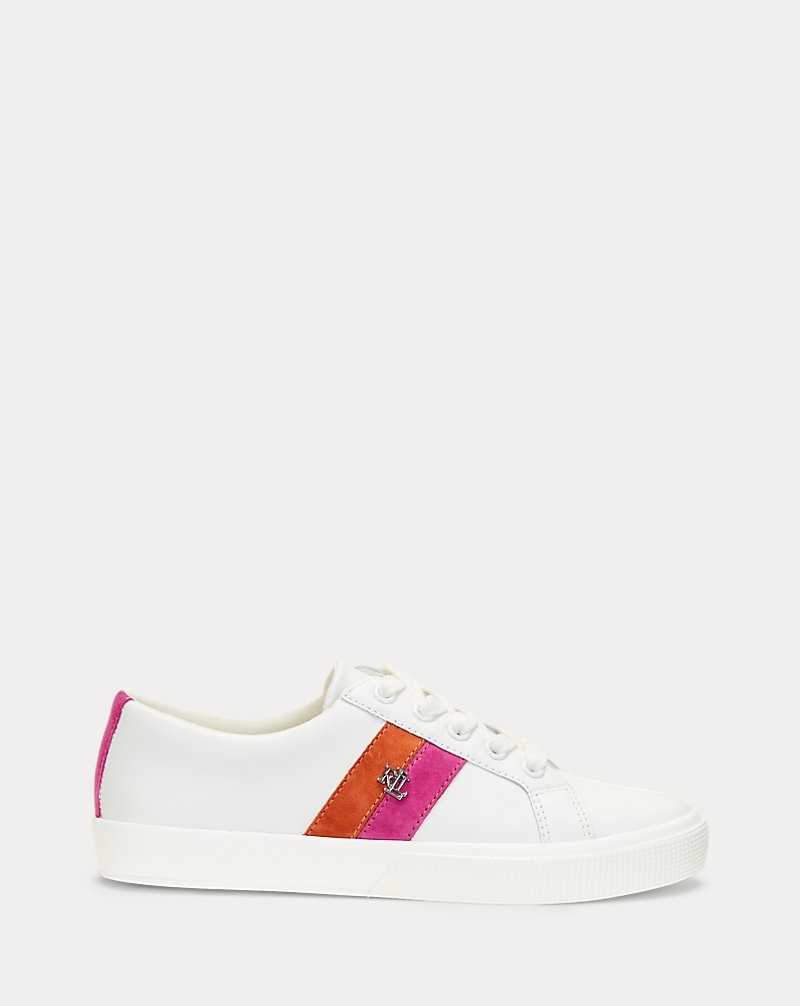Tenis Ralph Lauren Janson II Leather Suede Mujer Snow White/Fuchsia Berry | GMHWQNZ-87 - vista 1