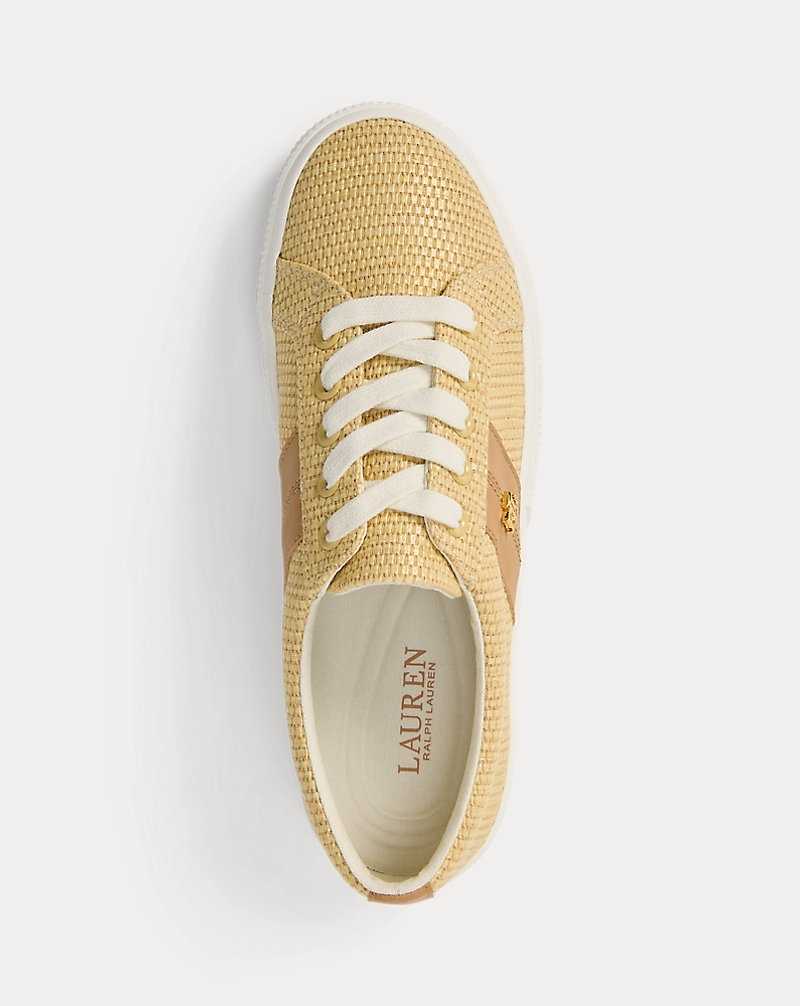 Tenis Ralph Lauren Janson II Straw Leather Mujer Natural/Buff | VCNMEQY-54 - vista 4