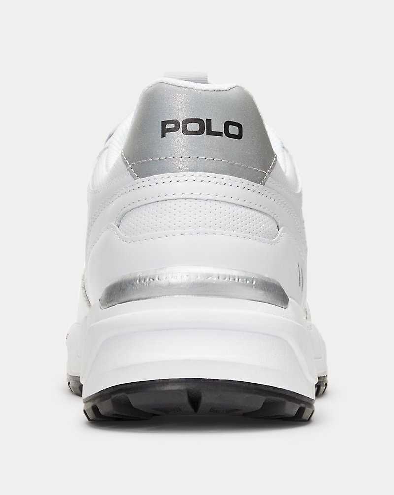 Tenis Ralph Lauren Jogger Leather-Panelled Hombre White/Black Pp | EGMHUZP-69 - vista 3