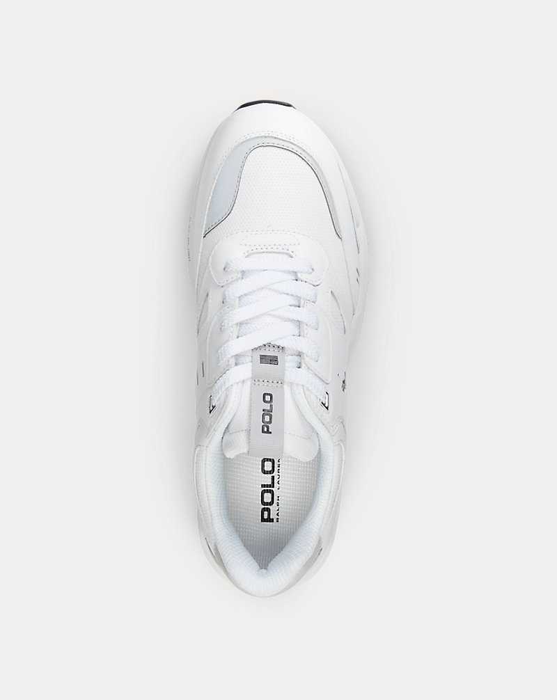 Tenis Ralph Lauren Jogger Leather-Panelled Hombre White/Black Pp | EGMHUZP-69 - vista 4