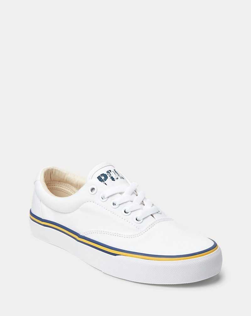 Tenis Ralph Lauren Logo Cotton Canvas Mujer Blancos | RAUJFXW-15 - vista 2
