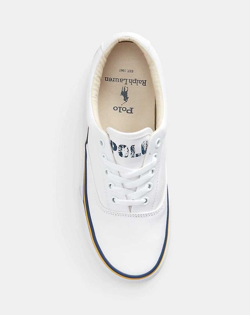 Tenis Ralph Lauren Logo Cotton Canvas Mujer Blancos | RAUJFXW-15 - vista 4