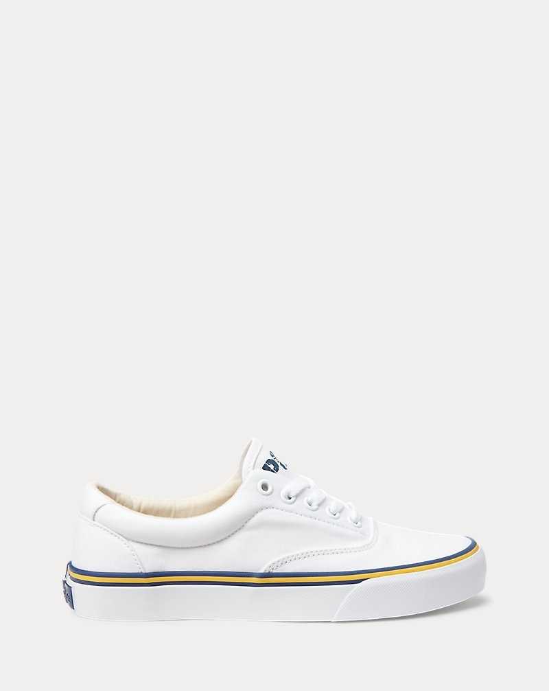 Tenis Ralph Lauren Logo Cotton Canvas Mujer Blancos | RAUJFXW-15 - vista 1
