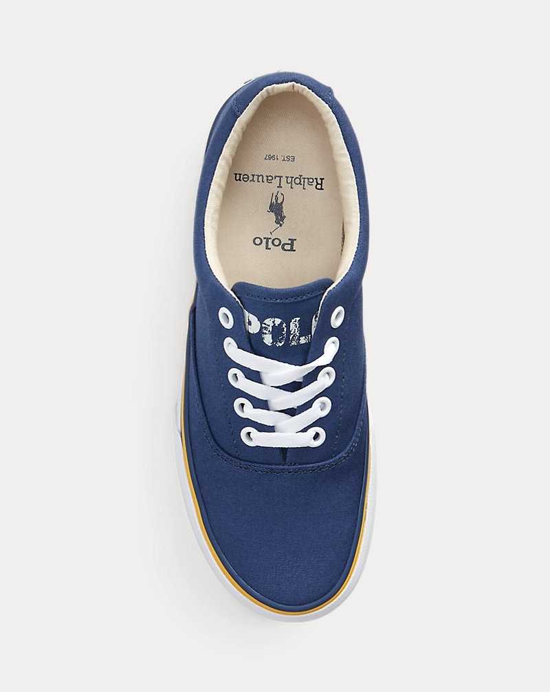 Tenis Ralph Lauren Logo Cotton Canvas Mujer Azul Marino | EXRFNTU-19 - vista 4