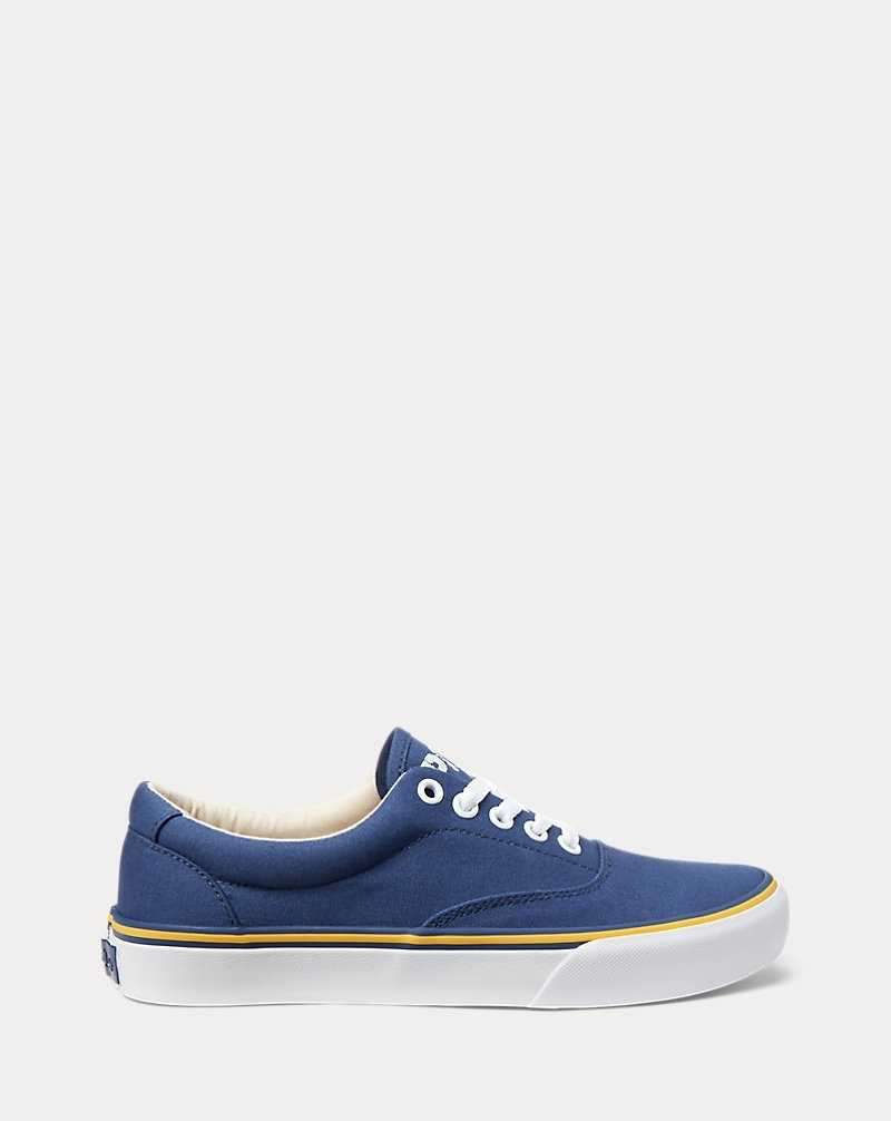 Tenis Ralph Lauren Logo Cotton Canvas Mujer Azul Marino | EXRFNTU-19 - vista 1