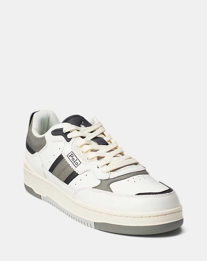 Tenis Ralph Lauren Masters Sport Leather Hombre White/grey/black | NJCWOBY-64 - vista 2