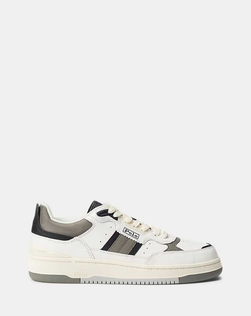 Tenis Ralph Lauren Masters Sport Leather Hombre White/grey/black | NJCWOBY-64 - vista 1
