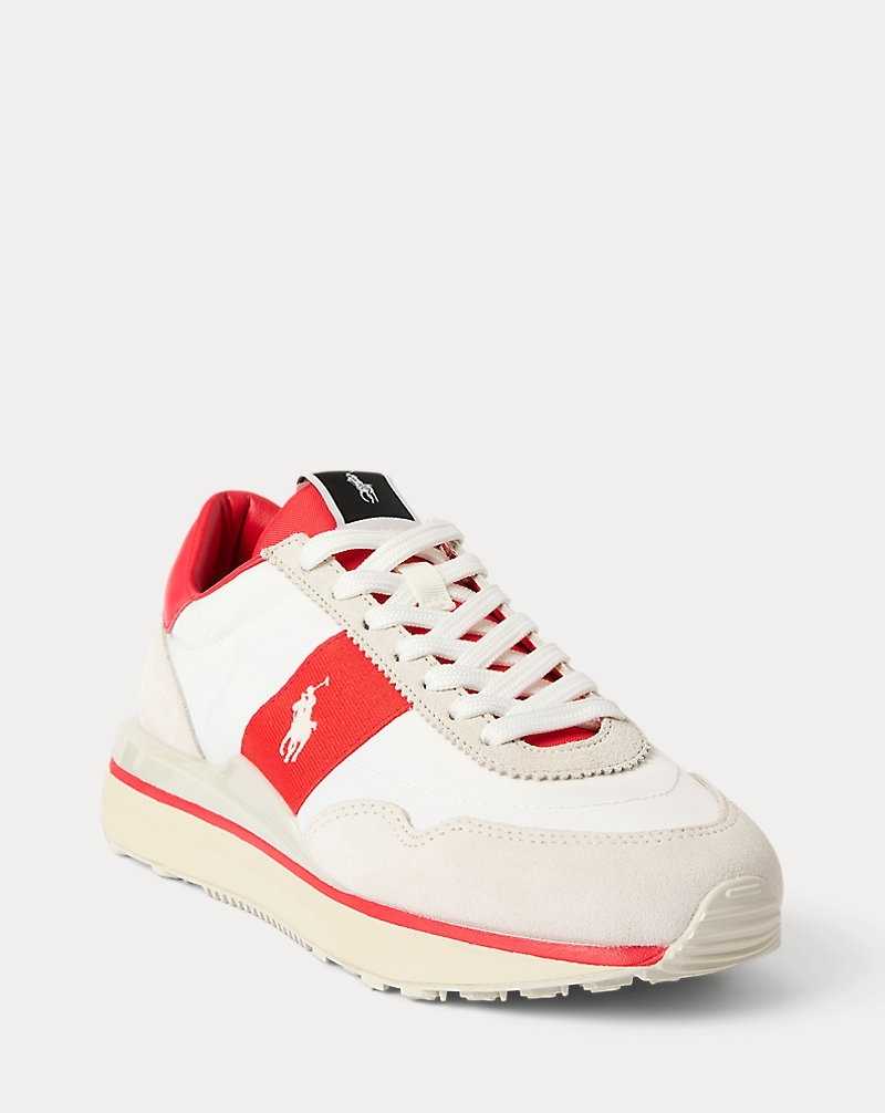 Tenis Ralph Lauren Train 89 Leather Canvas Mujer White/Bright Hibiscus | WKNVBJZ-93 - vista 2