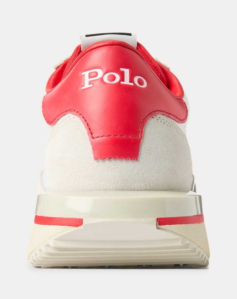 Tenis Ralph Lauren Train 89 Leather Canvas Mujer White/Bright Hibiscus | WKNVBJZ-93 - vista 3