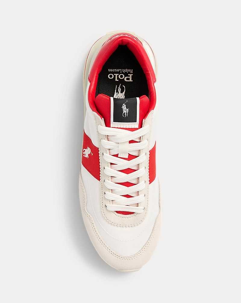 Tenis Ralph Lauren Train 89 Leather Canvas Mujer White/Bright Hibiscus | WKNVBJZ-93 - vista 4