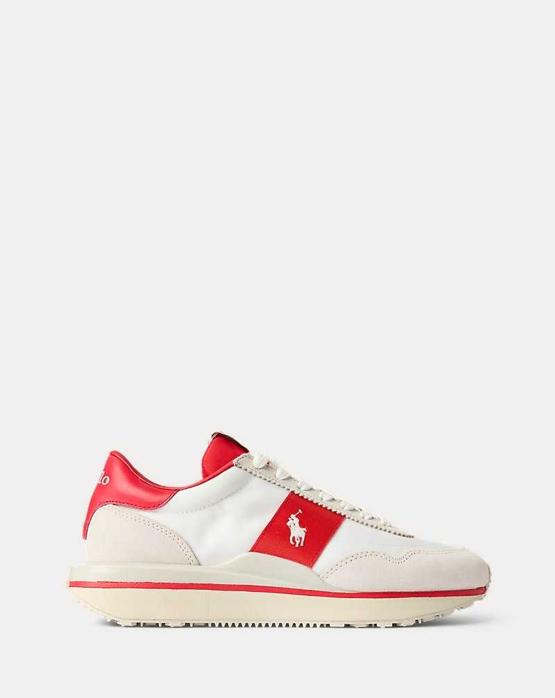Tenis Ralph Lauren Train 89 Leather Canvas Mujer White/Bright Hibiscus | WKNVBJZ-93 - vista 1