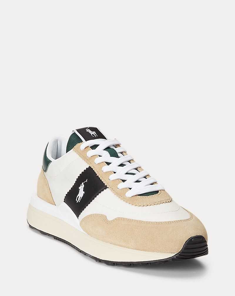 Tenis Ralph Lauren Train 89 Suede-Panelled Hombre Bone/black/green | WOSLBNF-47 - vista 2