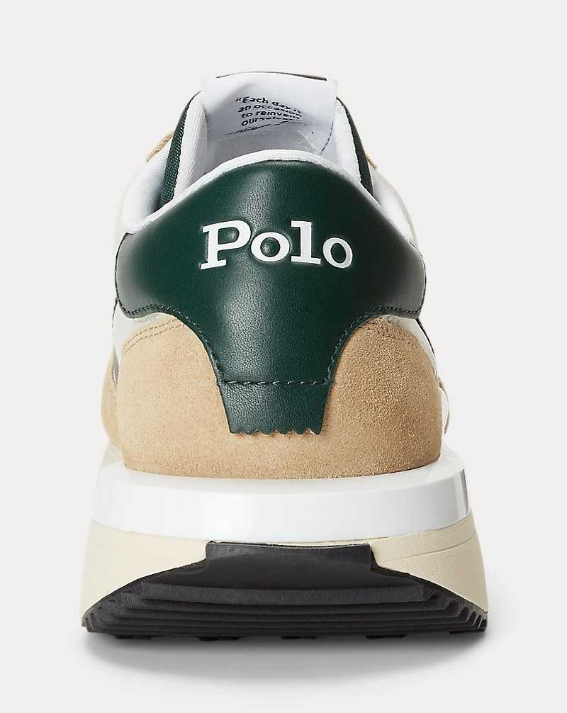 Tenis Ralph Lauren Train 89 Suede-Panelled Hombre Bone/black/green | WOSLBNF-47 - vista 3