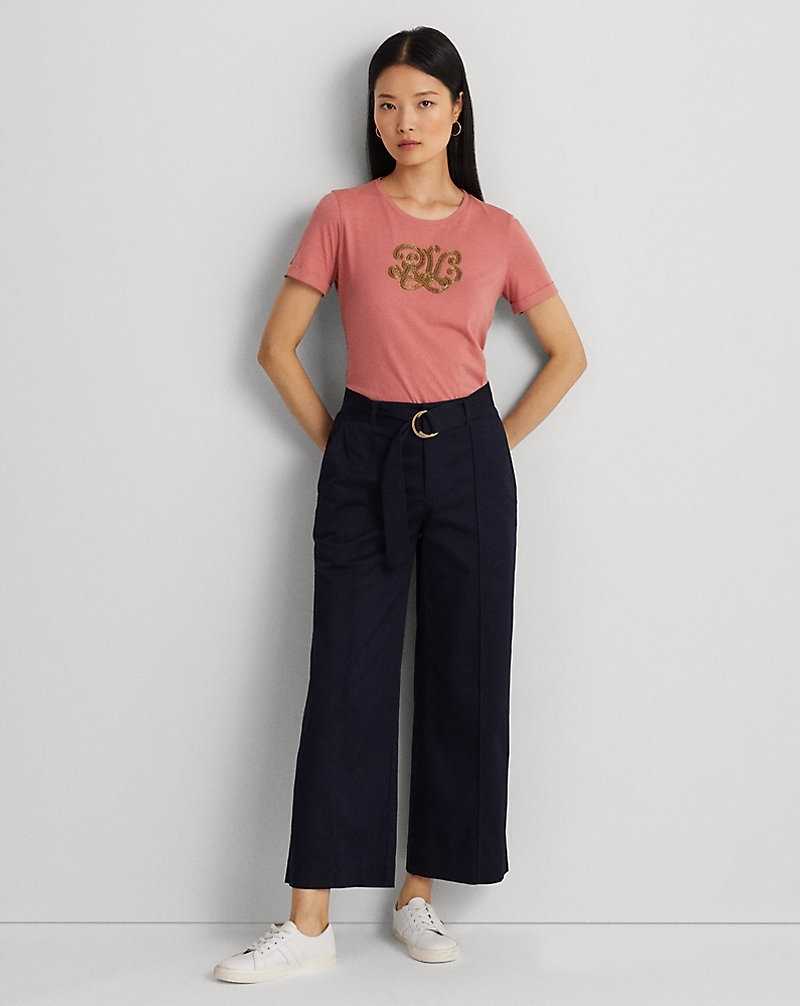 Tops Ralph Lauren Beaded-Logo Cotton-Blend-Jersey Tee Mujer Rosas | QGJMDIV-52 - vista 3