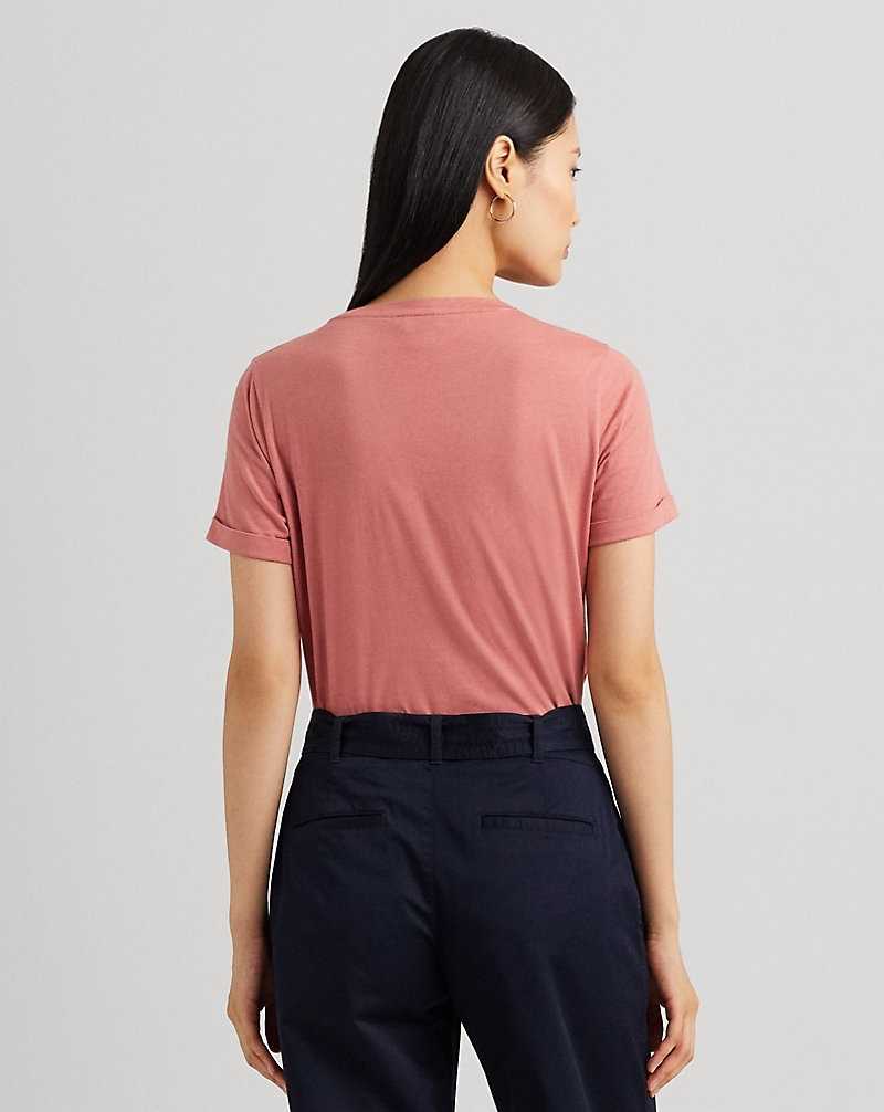 Tops Ralph Lauren Beaded-Logo Cotton-Blend-Jersey Tee Mujer Rosas | QGJMDIV-52 - vista 4