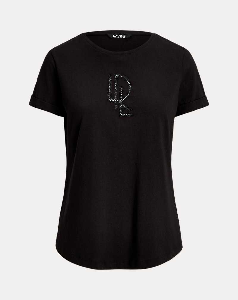 Tops Ralph Lauren Beaded-Logo Cotton-Blend-Jersey Tee Mujer Negros | WPVDJSM-46 - vista 2