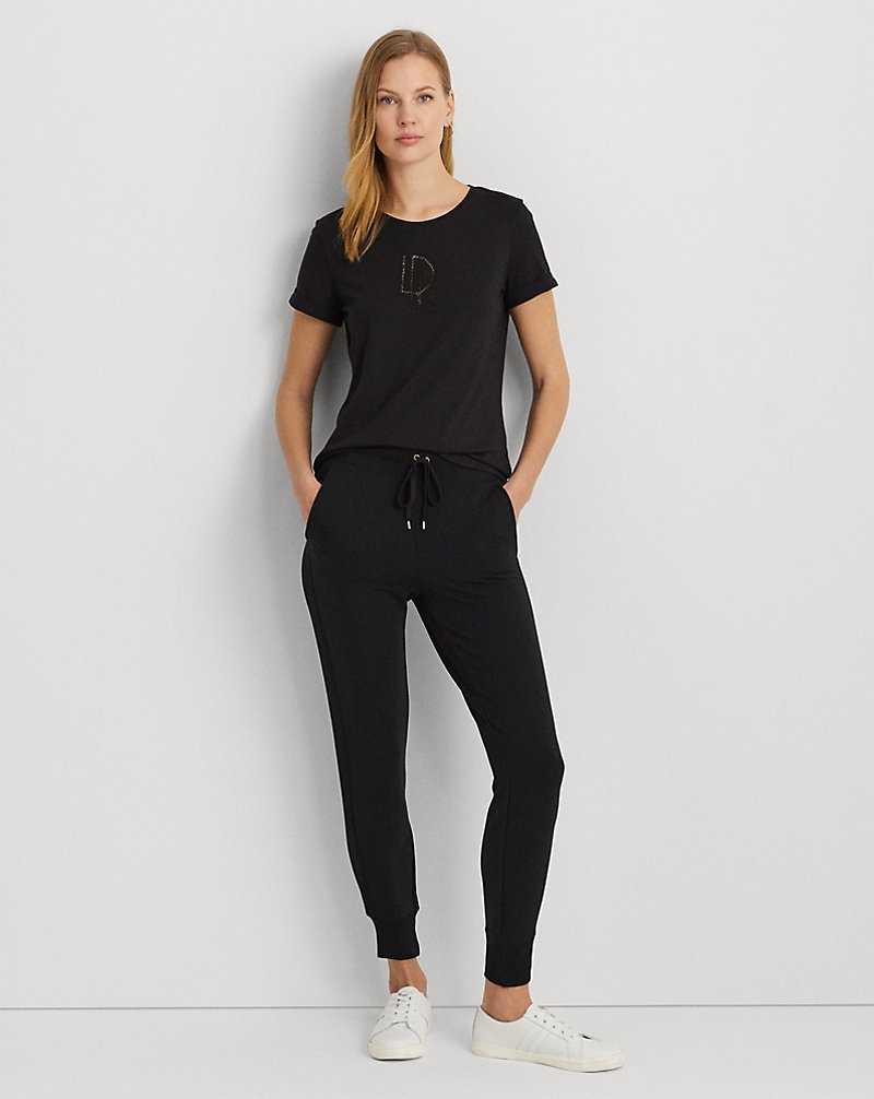Tops Ralph Lauren Beaded-Logo Cotton-Blend-Jersey Tee Mujer Negros | WPVDJSM-46 - vista 3