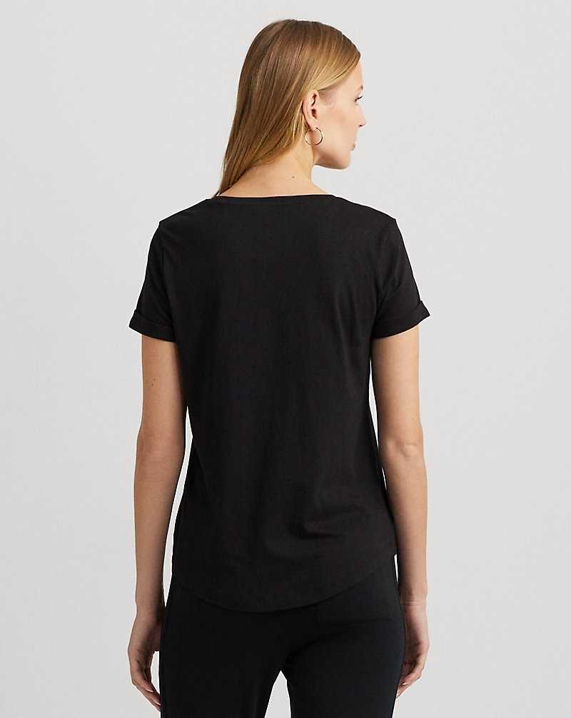 Tops Ralph Lauren Beaded-Logo Cotton-Blend-Jersey Tee Mujer Negros | WPVDJSM-46 - vista 4