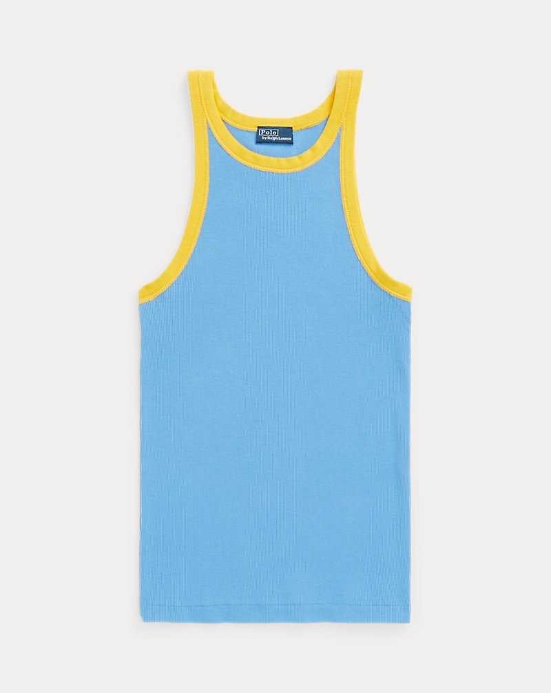 Tops Ralph Lauren Contrast-Trim Rib-Knit Cotton Top Mujer Amarillos | SGRXVIF-07 - vista 2