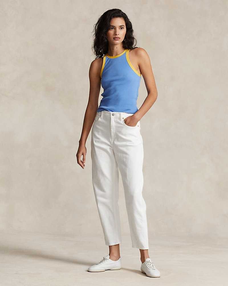 Tops Ralph Lauren Contrast-Trim Rib-Knit Cotton Top Mujer Amarillos | SGRXVIF-07 - vista 3