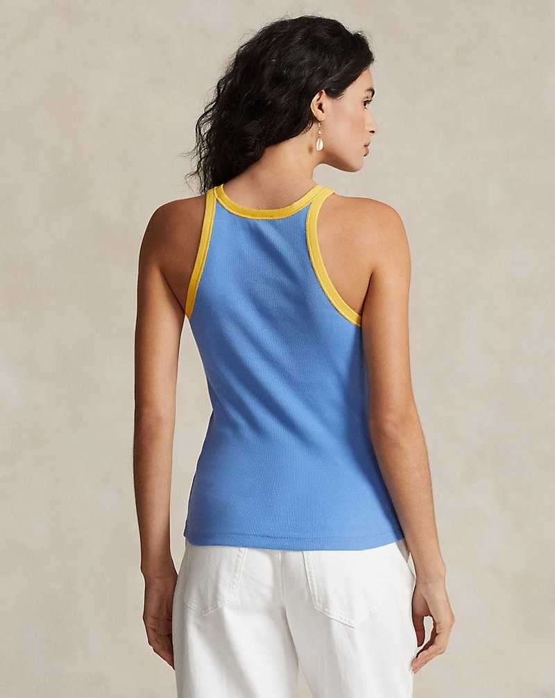 Tops Ralph Lauren Contrast-Trim Rib-Knit Cotton Top Mujer Amarillos | SGRXVIF-07 - vista 4