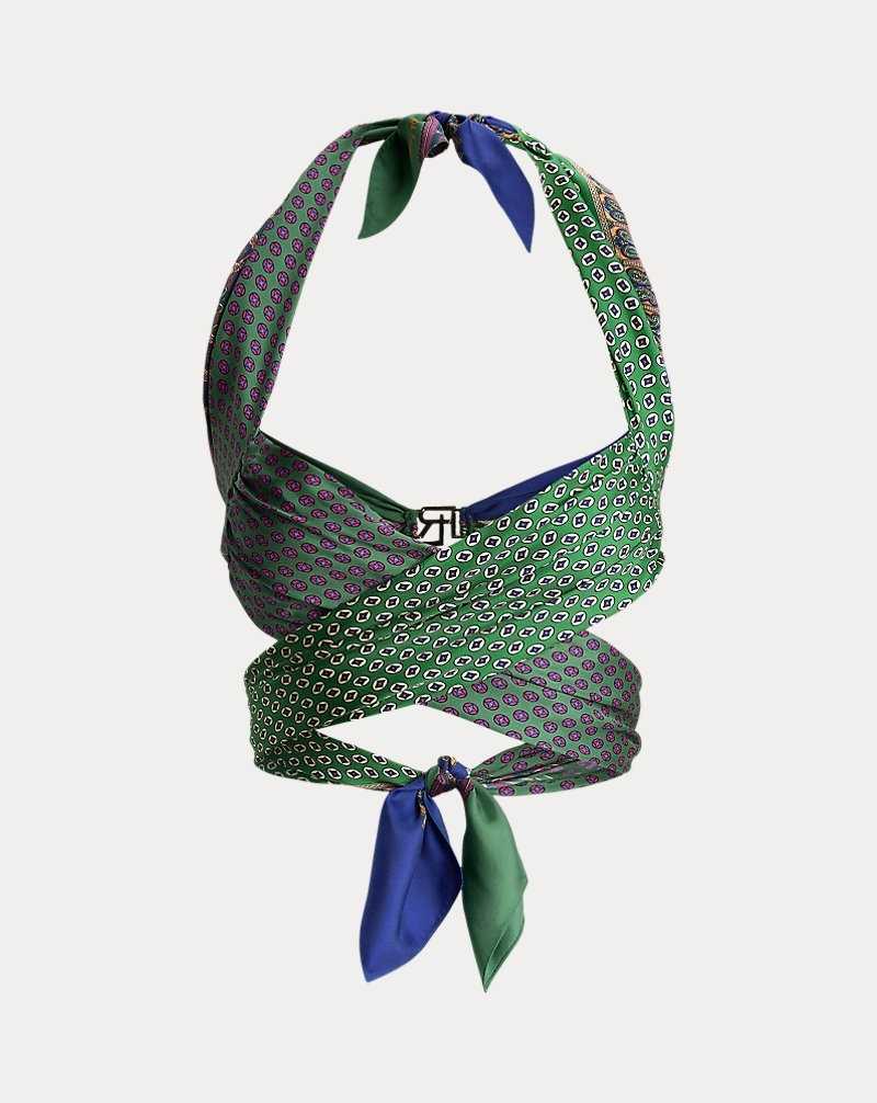 Tops Ralph Lauren Cosetta Foulard Silk Twill Wrap Top Mujer Royal/Green Multi | BCUSEQR-03 - vista 2