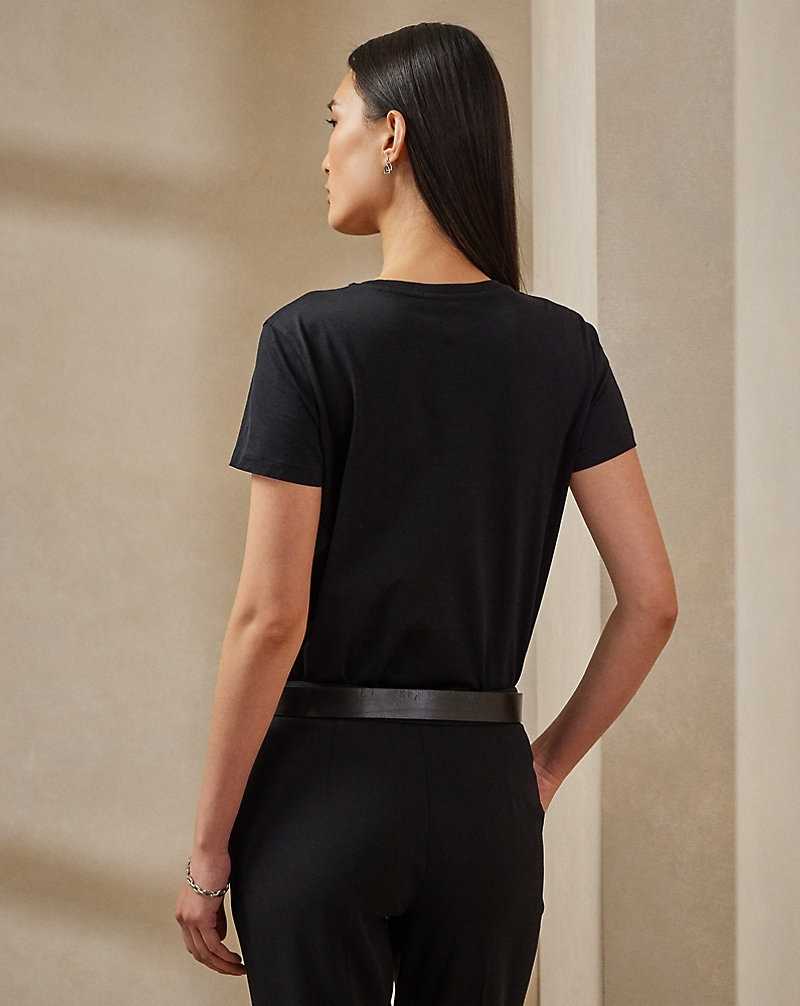 Tops Ralph Lauren Cotton Crewneck Tee Mujer Negros | PISUOKC-30 - vista 4