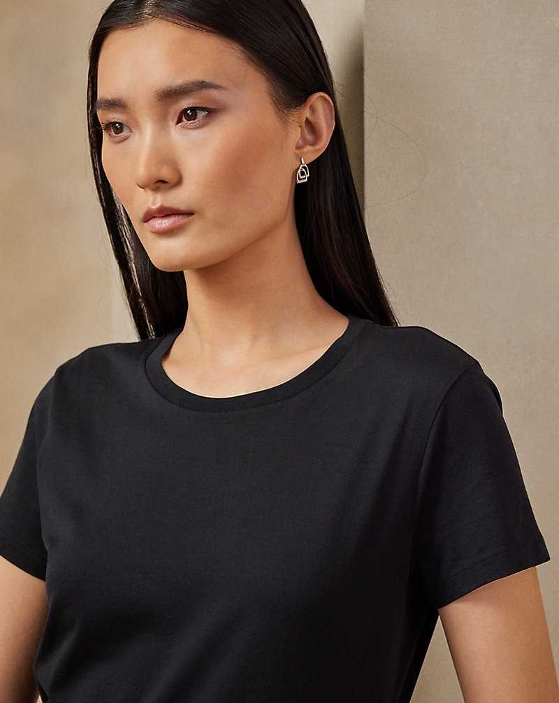 Tops Ralph Lauren Cotton Crewneck Tee Mujer Negros | PISUOKC-30 - vista 5