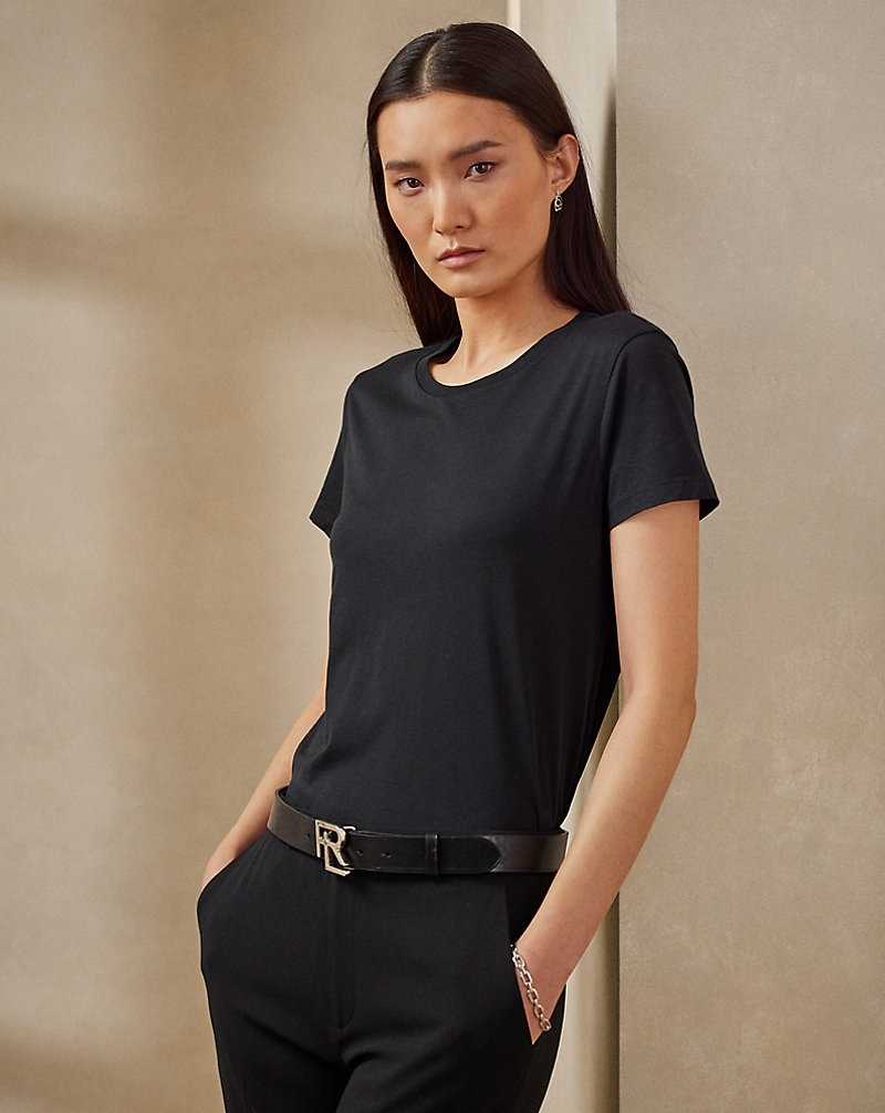 Tops Ralph Lauren Cotton Crewneck Tee Mujer Negros | PISUOKC-30 - vista 1