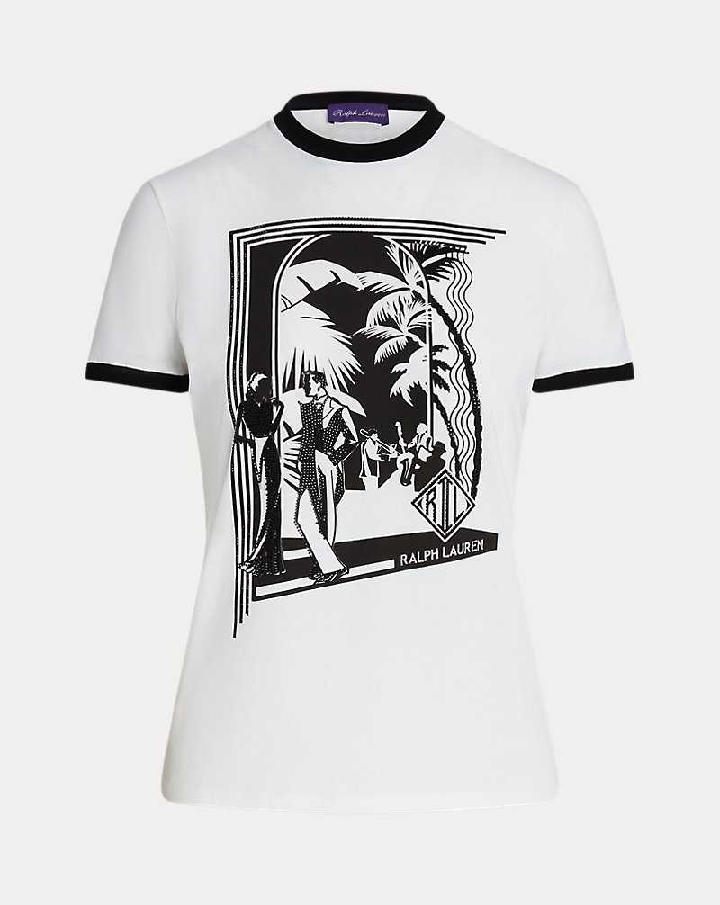 Tops Ralph Lauren Embellished Jazz Club Cotton Jersey Tee Mujer Black/White | SRKDIGM-71 - vista 2