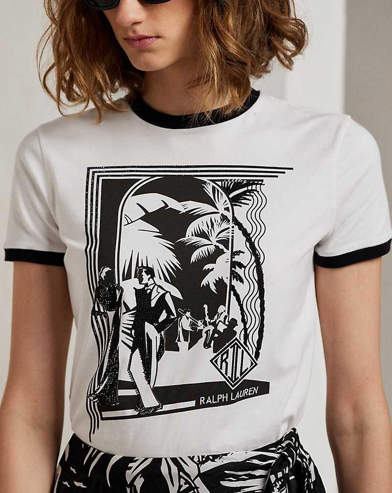 Tops Ralph Lauren Embellished Jazz Club Cotton Jersey Tee Mujer Black/White | SRKDIGM-71 - vista 5