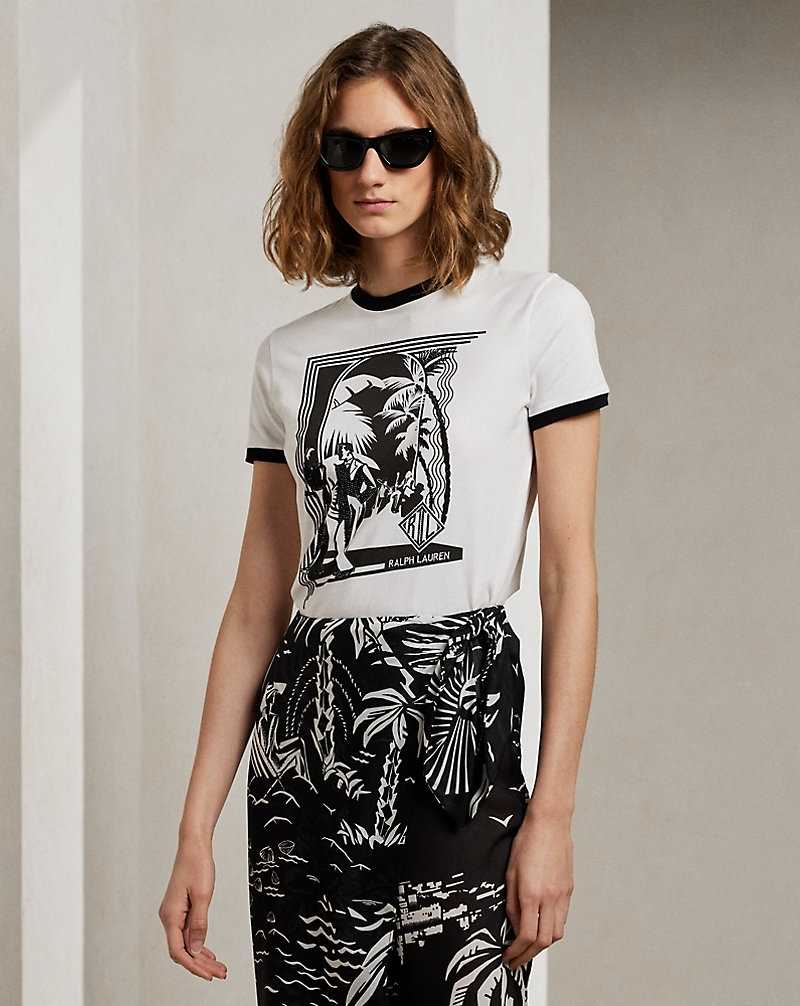 Tops Ralph Lauren Embellished Jazz Club Cotton Jersey Tee Mujer Black/White | SRKDIGM-71 - vista 1
