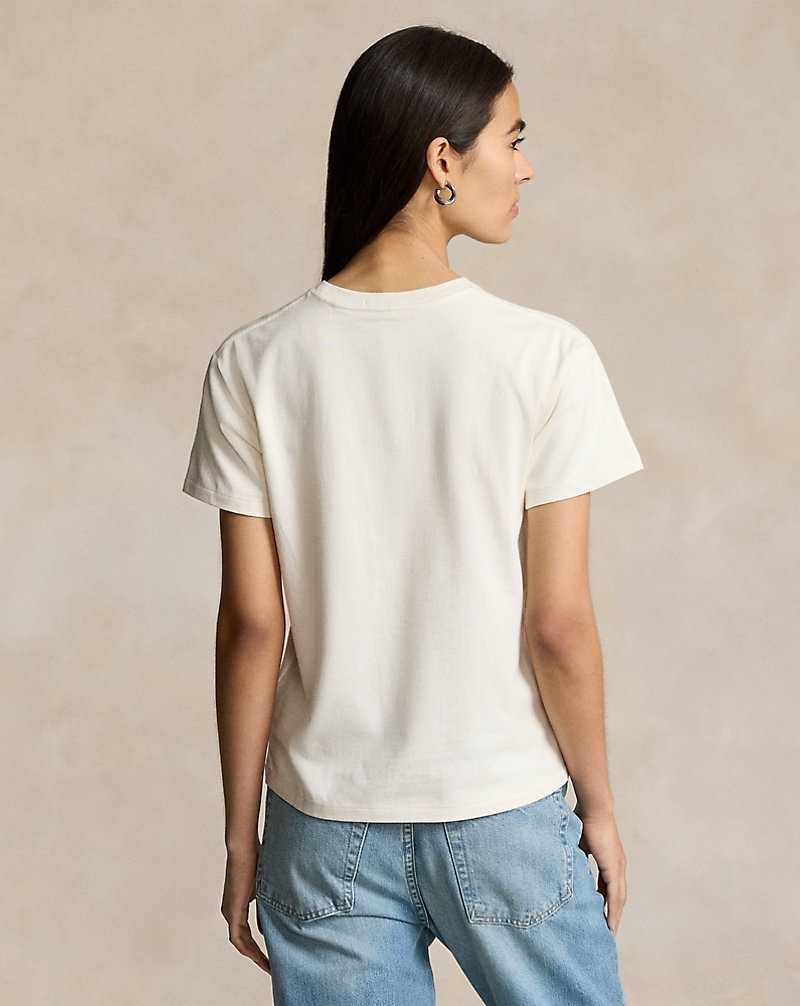Tops Ralph Lauren Embroidered Flag Cotton Tee Mujer Creme | CYDGQSR-62 - vista 4