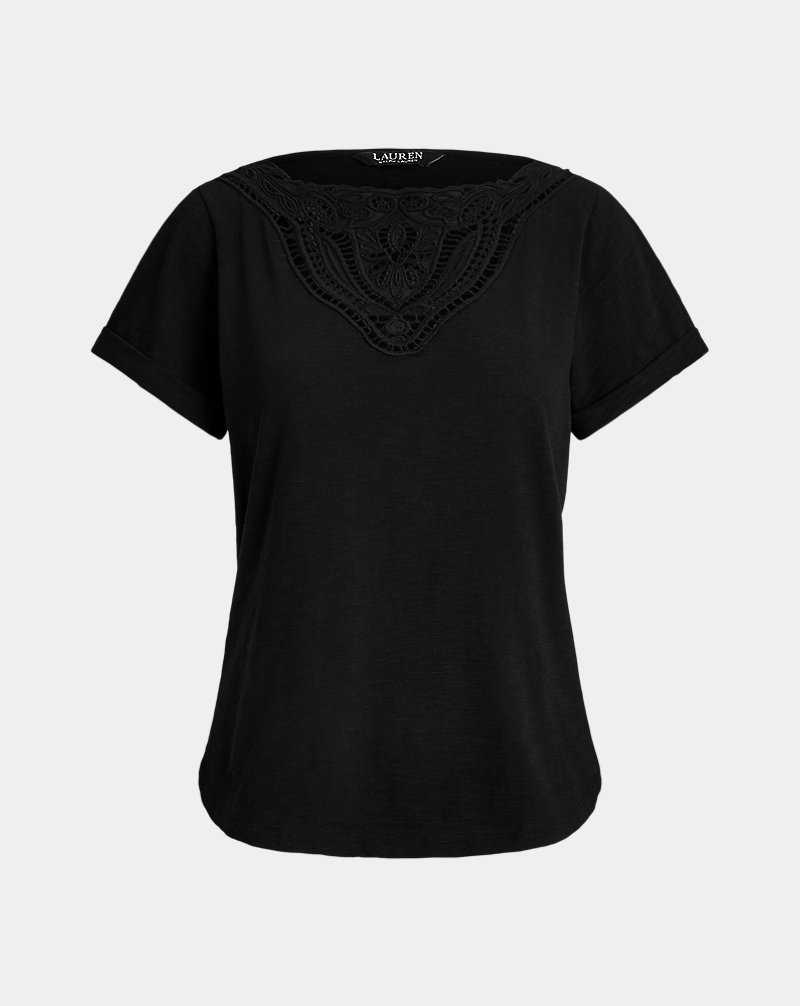 Tops Ralph Lauren Eyelet Slub Jersey Boatneck Tee Mujer Negros | HSYJMOP-70 - vista 2