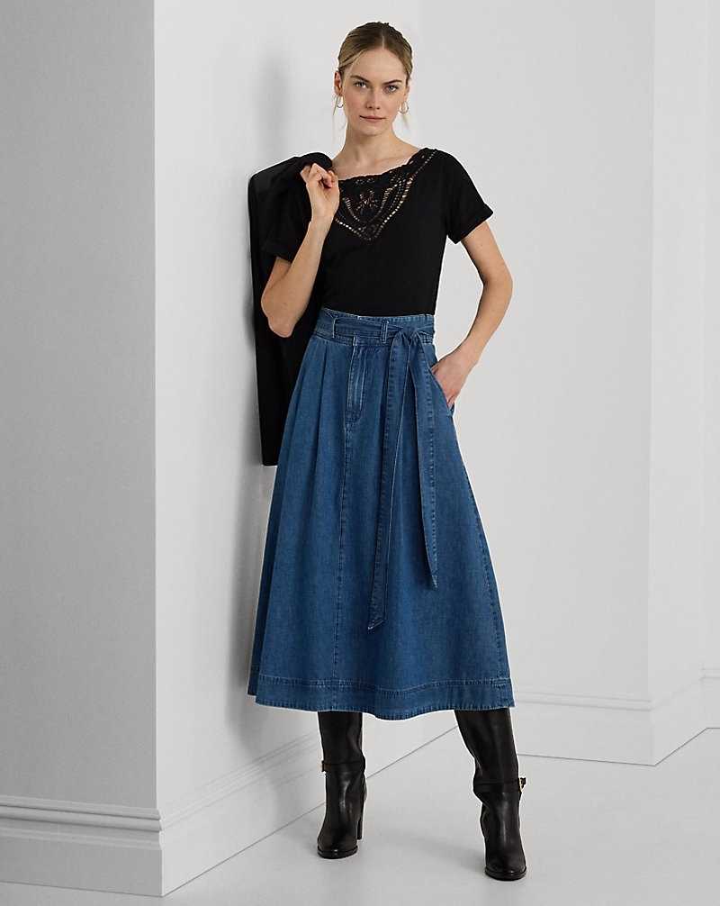 Tops Ralph Lauren Eyelet Slub Jersey Boatneck Tee Mujer Negros | HSYJMOP-70 - vista 3